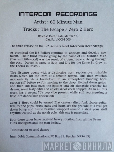 60 Minute Man - The Escape / Zero To Hero