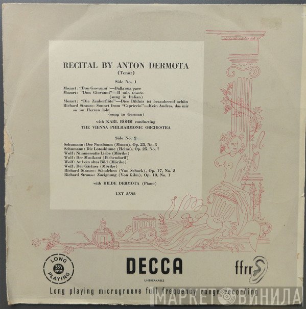 Anton Dermota, Robert Schumann, Hugo Wolf, Richard Strauss, Wolfgang Amadeus Mozart  - Reicital