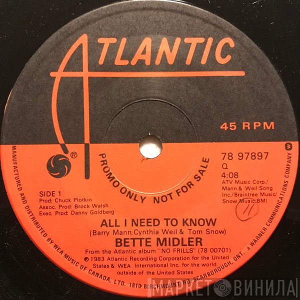 Bette Midler  - All I Need To Know