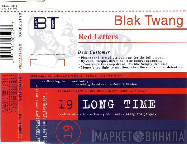 Blak Twang - Red Letters / 19 Long Time