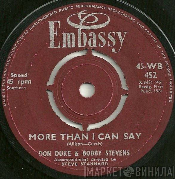 Bobby Stevens, Don Duke - More Than I Can Say / Hello Mary Lou