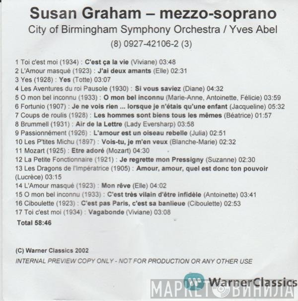 City Of Birmingham Symphony Orchestra, Susan Graham , Yves Abel - Mezzo-Soprano