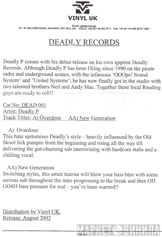 Deadly P - Overdose / New Generation