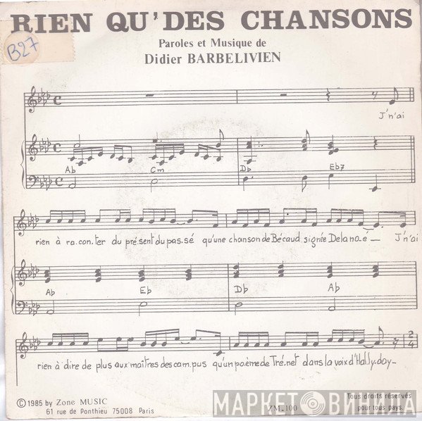 Didier Barbelivien  - Rien Qu'des Chansons