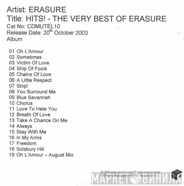 Erasure - Hits! The Very Best Of Erasure