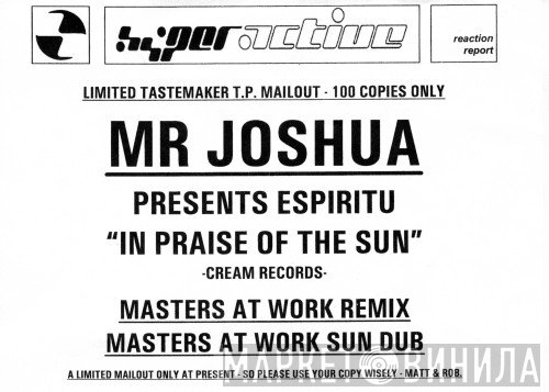 Espiritu, Mr. Joshua - In Praise Of The Sun