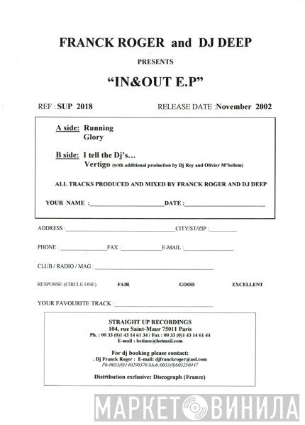 Franck Roger & DJ Deep  - In & Out E.P.