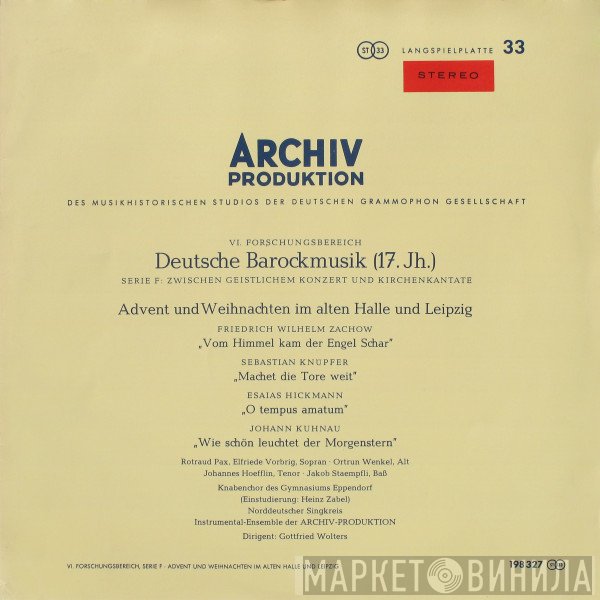 Friedrich Wilhelm Zachow / Sebastian Knüpfer / Esaias Hickmann / Johann Kuhnau, Rotraud Pax, Elfriede Vorbrig ∙ Ortrun Wenkel, Johannes Hoefflin ∙ Jakob Staempfli*, Knabenchor Des Gymnasiums Eppendorf, Norddeutscher Singkreis, Instrumental-Ensemble D - Advent Und Weihnachten Im Alten Halle Und Leipzig