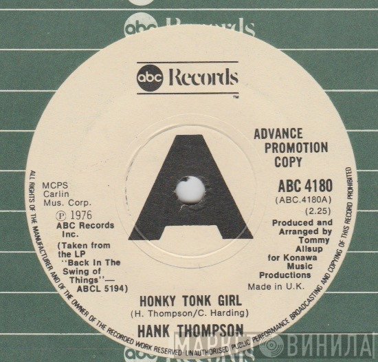 Hank Thompson - Honky Tonk Girl / Another Shot Of Toddy
