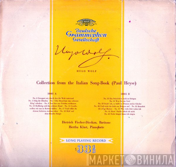 Hugo Wolf, Paul Heyse, Dietrich Fischer-Dieskau, Hertha Klust - Collection From The Italian Songbook