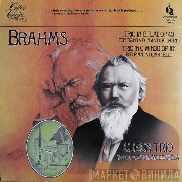 Johannes Brahms, Rainer Moog, Odeon Trio - Trio In E-flat, Op. 40 For Piano, Violin & Viola (”Horn”) / Trio In C Minor, Op. 101 For Piano, Violin & Cello