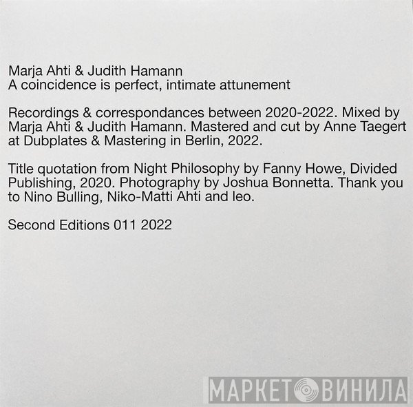 Judith Hamann, Marja Ahti - A Coincidence Is Perfect, Intimate Attunement