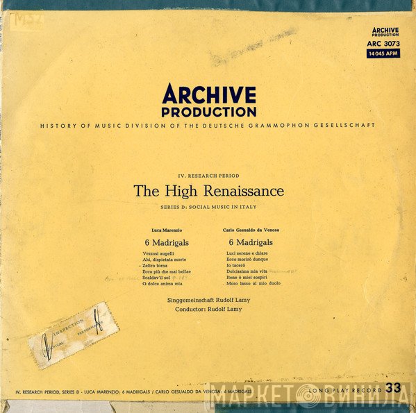 Luca Marenzio, Carlo Gesualdo, Singgemeinschaft Rudolf Lamy, Rudolf Lamy - 6 Madrigals / 6 Madrigals