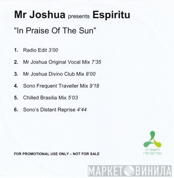 Mr. Joshua Presents Espiritu  - In Praise Of The Sun