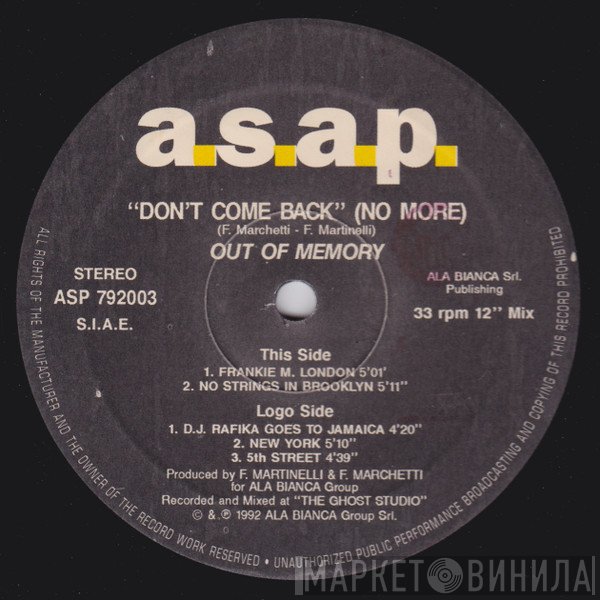 Out Of Memory  - Don't Come Back (No More)