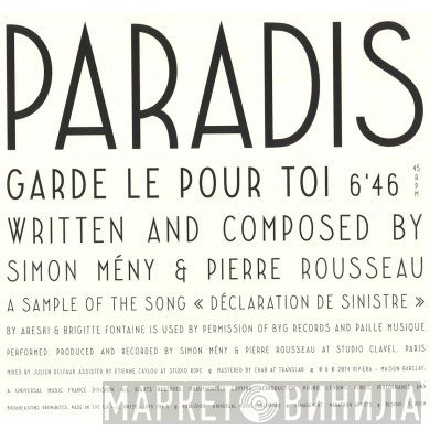 Paradis  - Garde Le Pour Toi