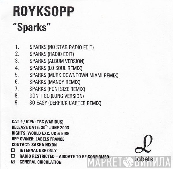 Röyksopp  - Sparks