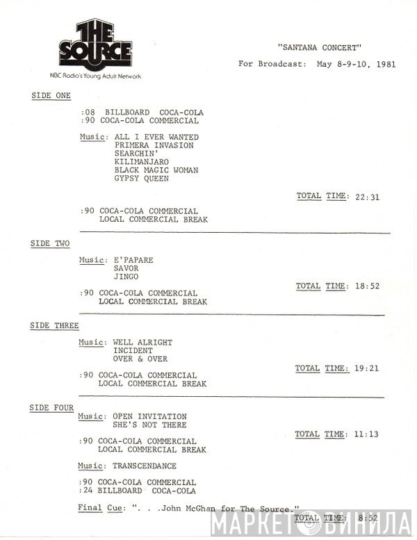 Santana - The Source - Radio Broadcast May 8-9-10, 1981