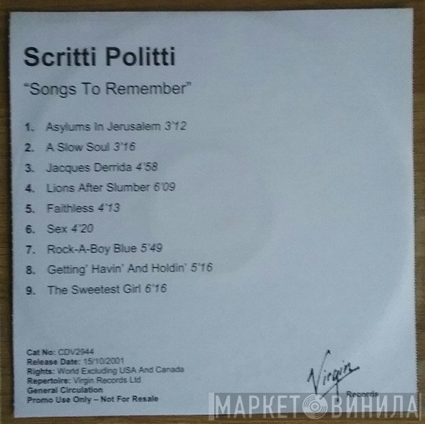 Scritti Politti - Songs To Remember