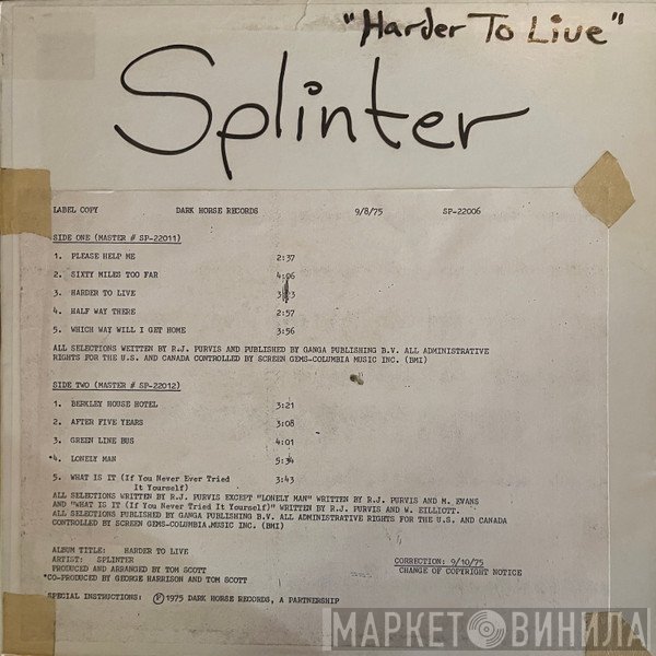 Splinter   - Harder To Live
