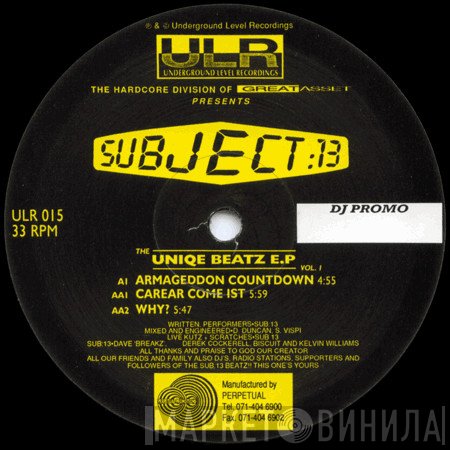 Subject 13 - The Uniqe Beatz EP Vol. 1