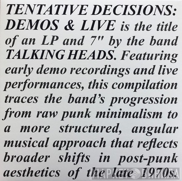 Talking Heads - Tentative Decisions: Demos & Live