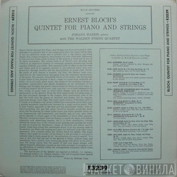 The Walden String Quartet, Ernest Bloch, Johana Harris - Quintet For Piano And Strings
