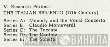 V. Research Period: The Italian Seicento - Винил CD и Кассеты лейбла V. Research Period: The Italian Seicento на сайте МаркетВинила