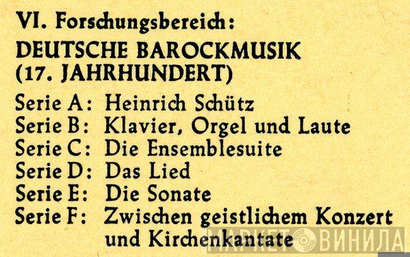 VI. Forschungsbereich: Deutsche Barockmusik - Винил CD и Кассеты лейбла VI. Forschungsbereich: Deutsche Barockmusik на сайте МаркетВинила