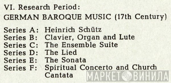 VI. Research Period: German Baroque Music - Винил CD и Кассеты лейбла VI. Research Period: German Baroque Music на сайте МаркетВинила